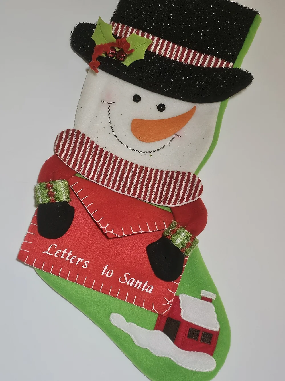 Classic Snowman Christmas Stocking Letters to Santa Red Green Holiday Felt Decor